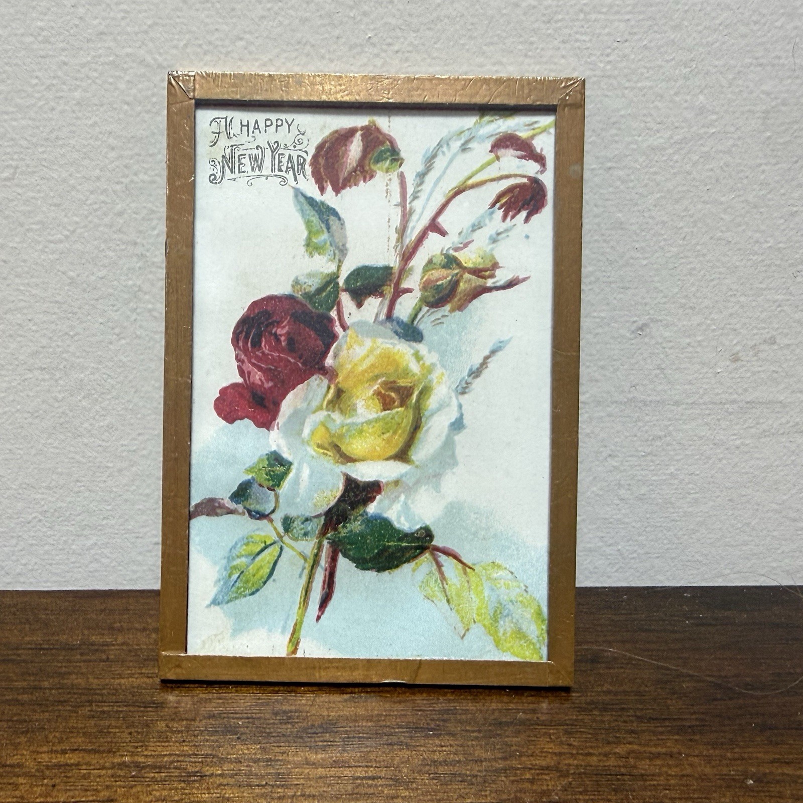 Vintage Miniature Floral Rose Print In Copper Frame From Disney Cottagecore ‘85