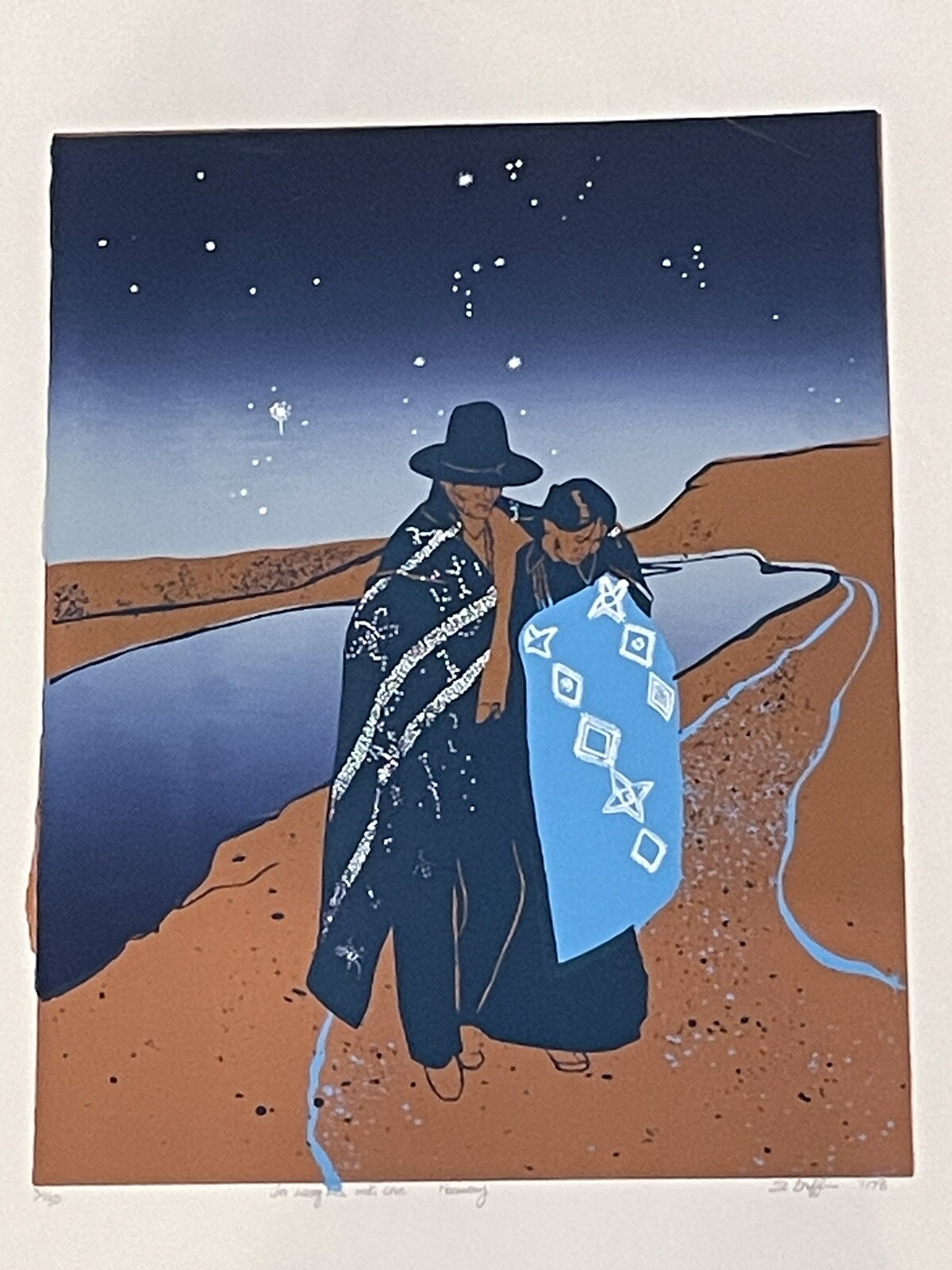 Vintage Southwestern America Screen print Signed 1970’s Unknown Artist