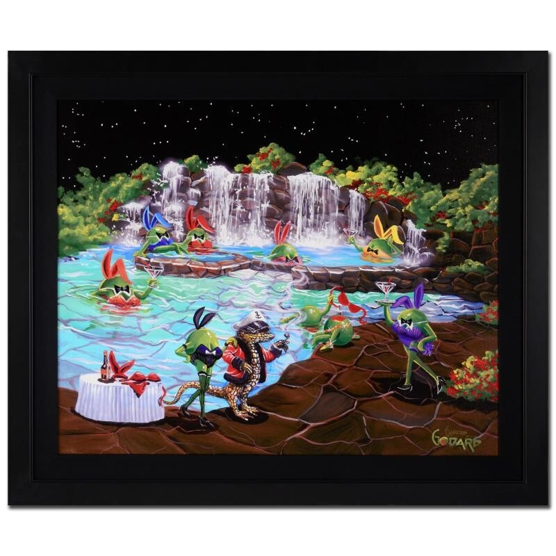 MICHAEL GODARD OLIVE BUNNIES HAND SIGNED Canvas PLAYBOY HUGH HEFNER ? framed art