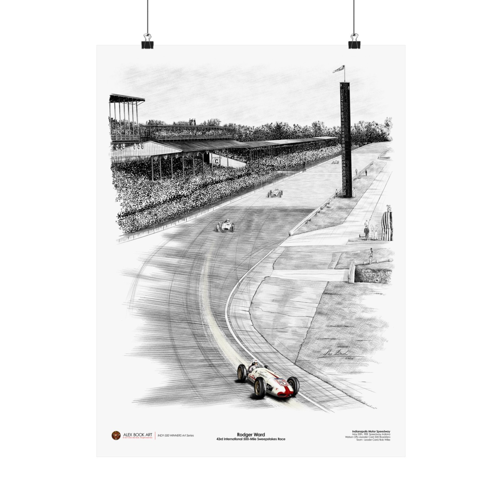 1959 Indy 500 Retro Wall Art Print – Rodger Ward Racing Car Motorsport Poster