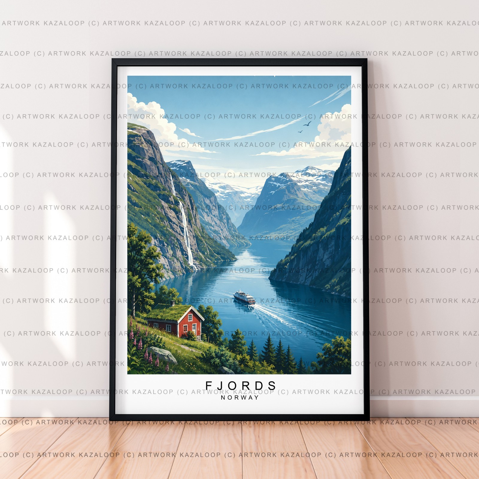 Norway Fjords Unframed Illustration Scandinavian Norway Fjords Wall Art Poster