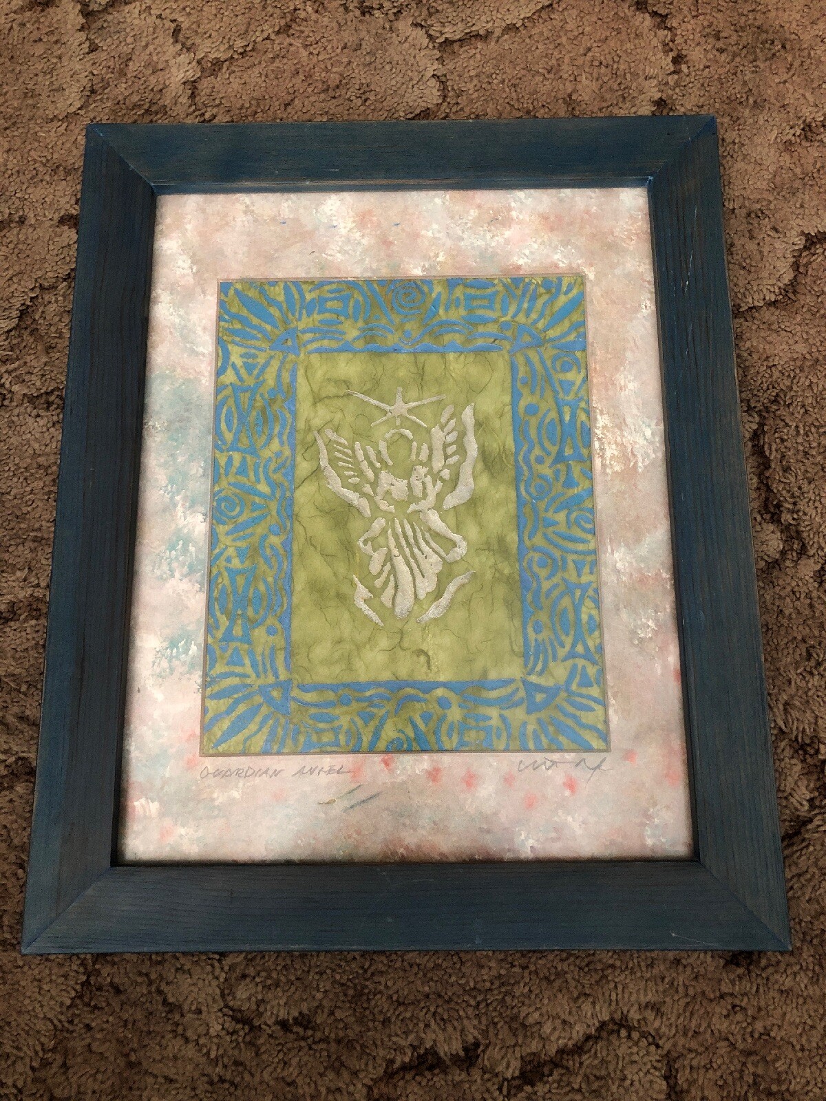 Linoleum Block Print By Taos Artist Scott Murray Mieshiel Signed Guardian Angel