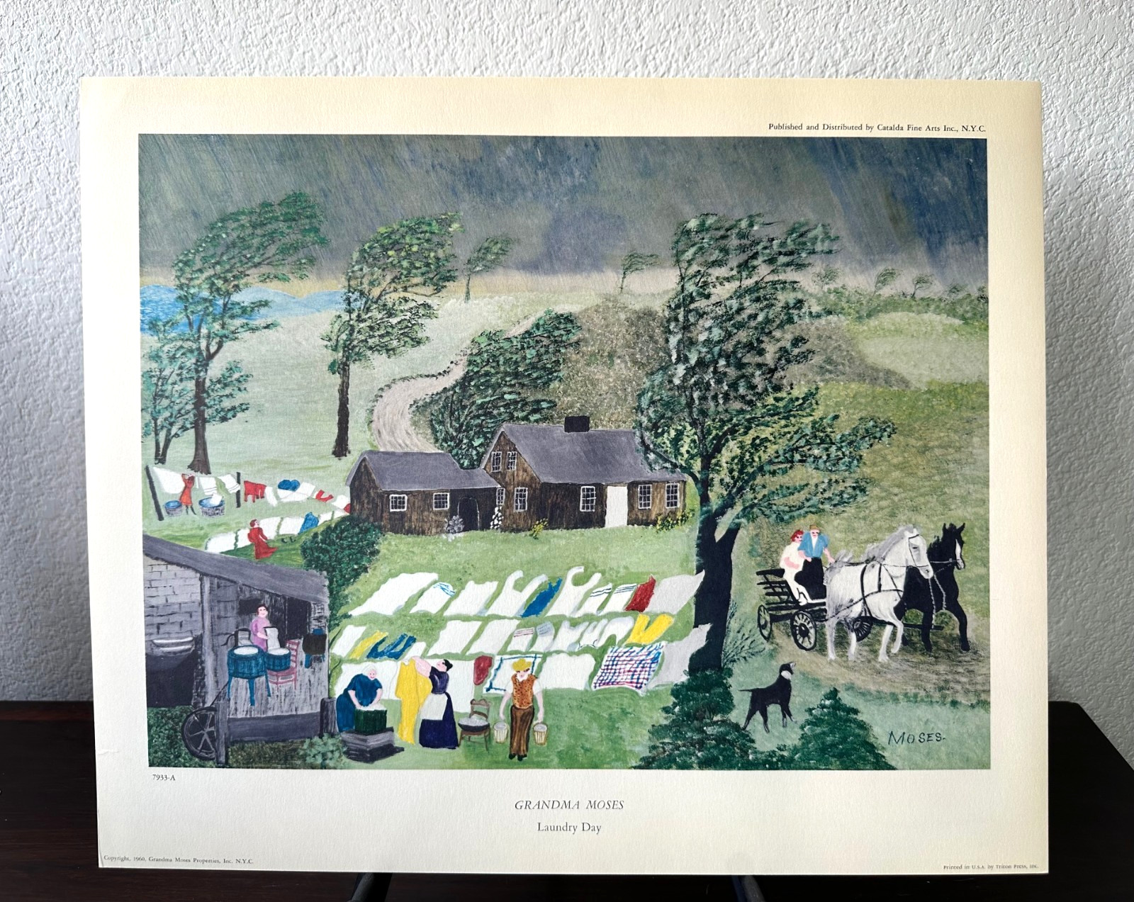 1960 Triton Press Collotype Fine Art Print Grandma Moses ‘Laundry Day’ DS30