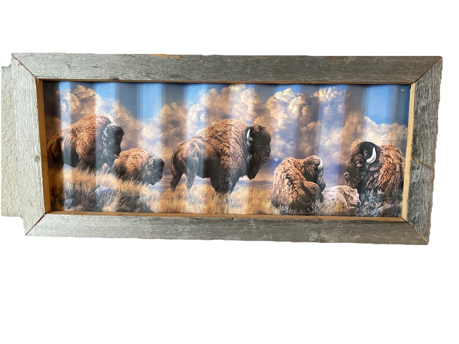 Western Cowboy BUFFALO 🦬 Scenes Print on Sheet Tin Framed in Old Barn Wood