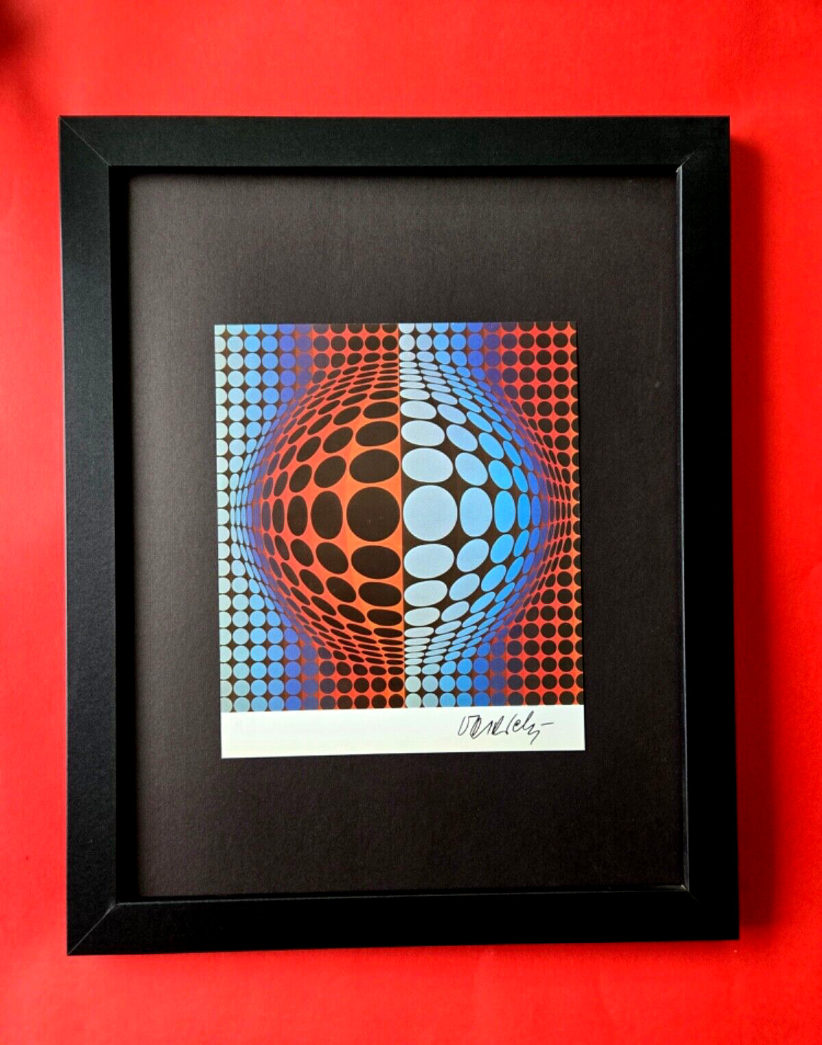 1970’s Victor Vasarely Signed Print Geometric Op Art Framed Artwork 14x11in.