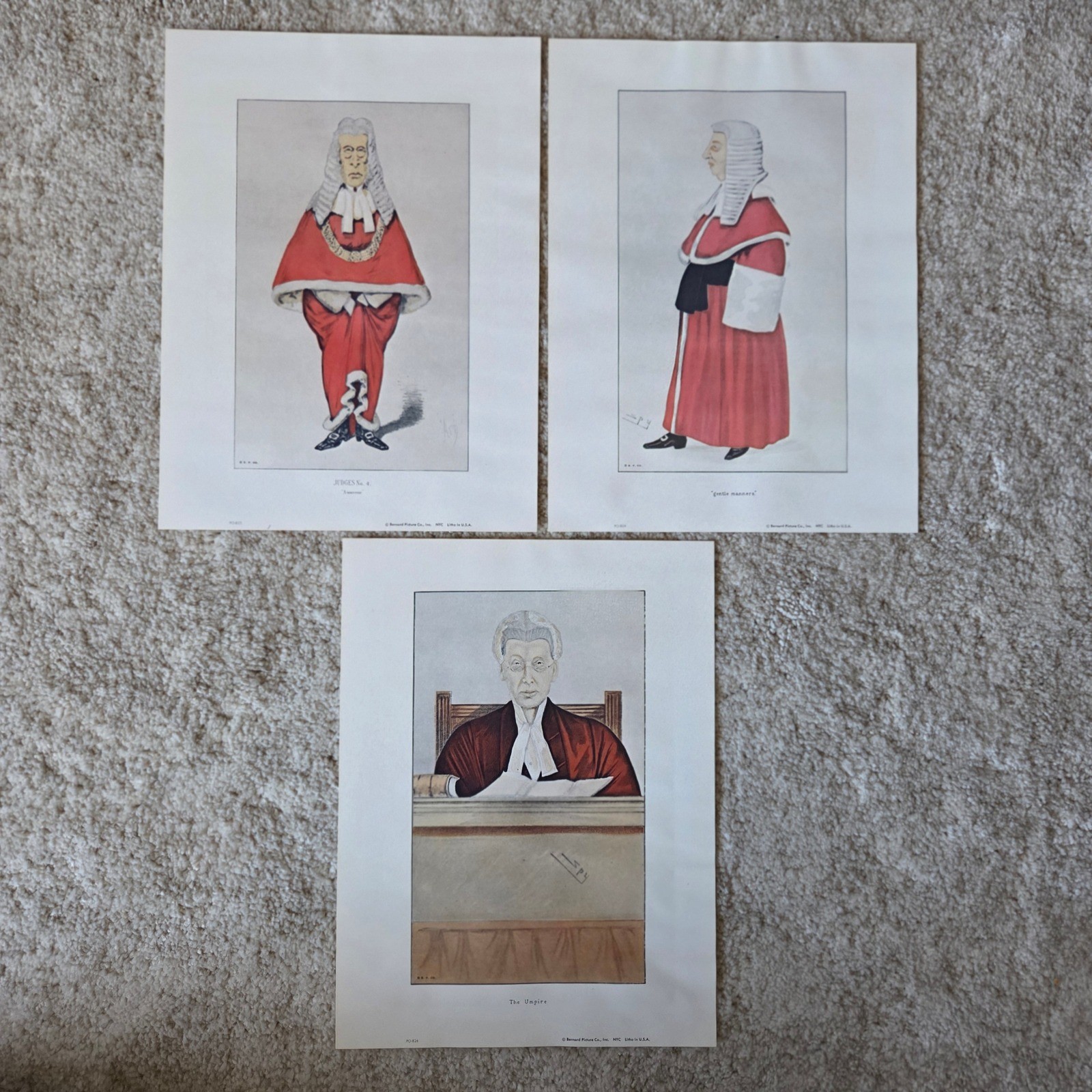 Vintage Bernard Picture Co Spy Vanity Fair Legal Prints Judges Set of 3 Lithos