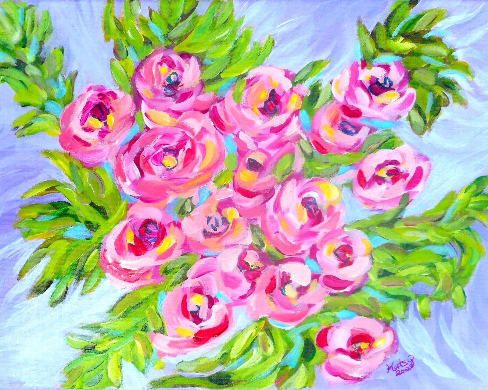 Pink Roses Mini Art Print ACEO 2.5×3.5 – Original Floral Painting Reproduction