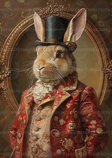 Rabbit Art Print Whimsical Animal Portrait Fantasy Bunny Victorian Dandy M68