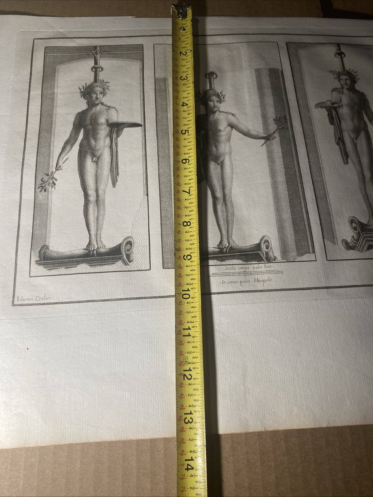 Herculaneum Fresco, Late 1700’s engraved by Nicola Billy nude male sculptures