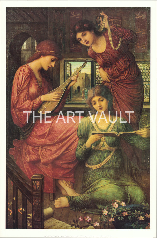 John Strudwick Musical Instrument In the Golden Days Three Ladies 22×33 in