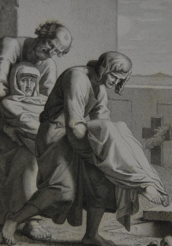 Antique Religious Art Corporal Mercy Bury the Dead 1869 Original Manz