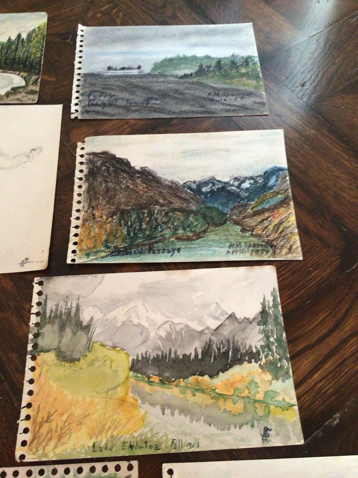 Vintage 1953 Alaska Artist H.M. SPARROW landscape DRAWINGS Inuit Nature