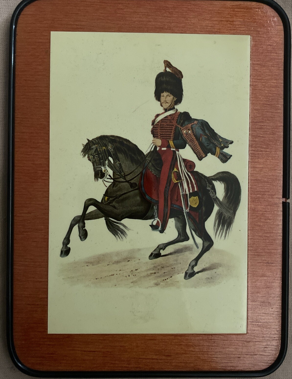 Lot Of 3 European Cavalry Horsemen Wooden Framed Prints 7.5”x5.5”x.5” Spain