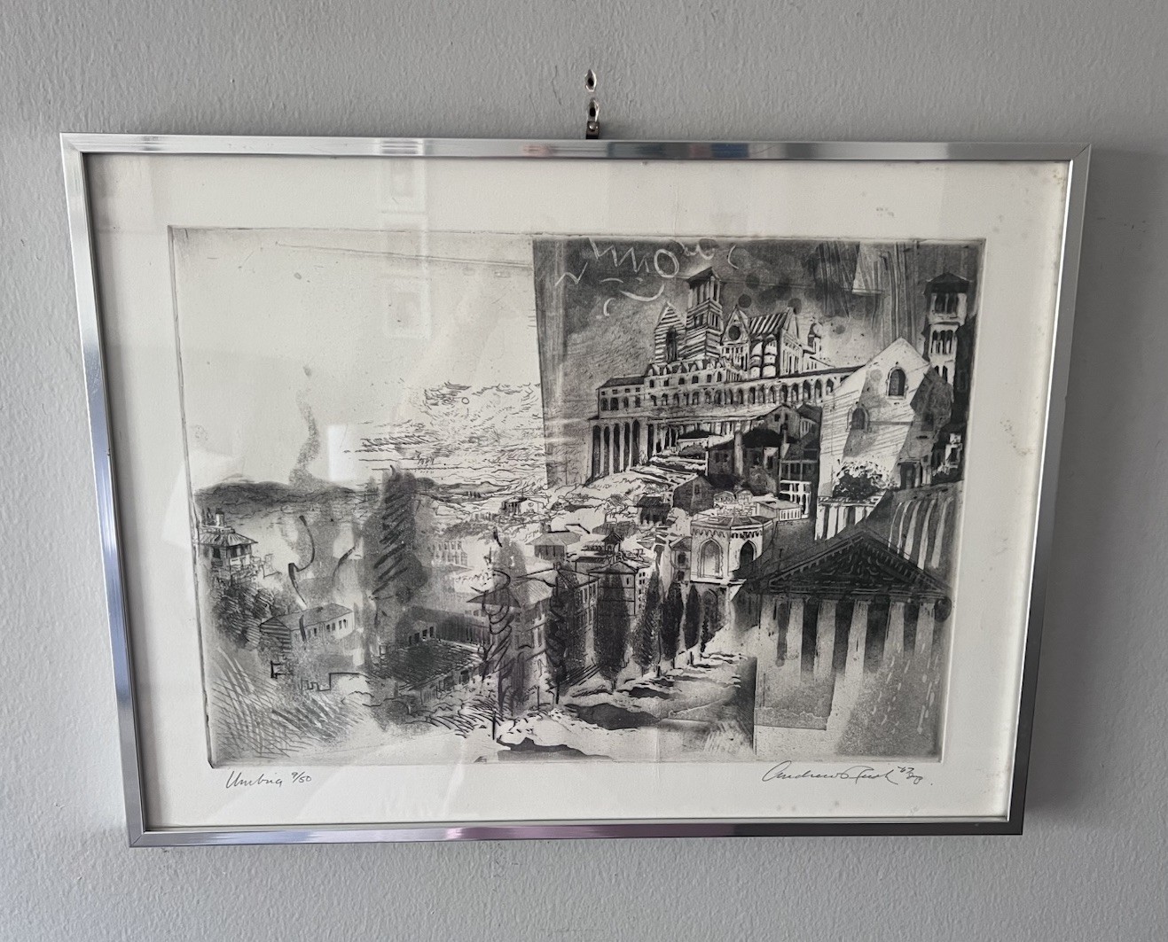 Vintage Art Etching Italian Landscape Umbria 1967 Numbered, Signed Andrew Rush