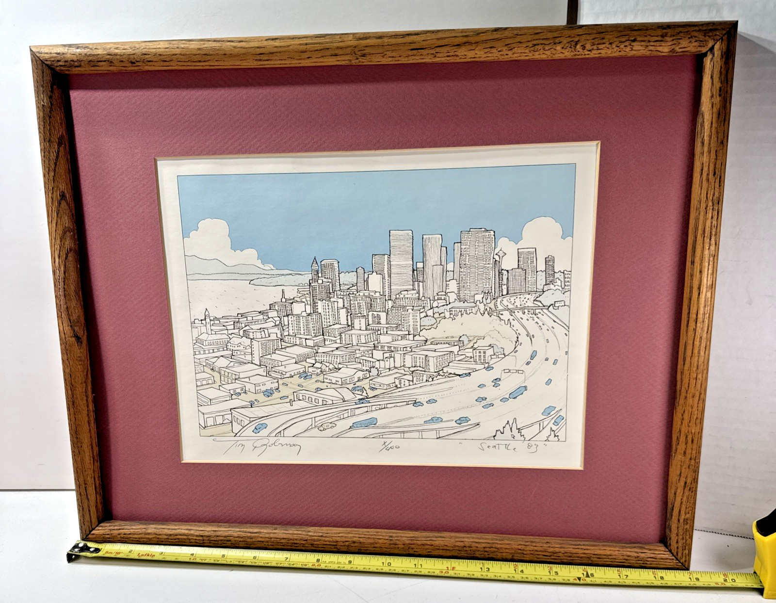 Vtg 1983 Tim Robinson Numbered Signed in 15×19″ Frame Print Seattle Wa NO Glass