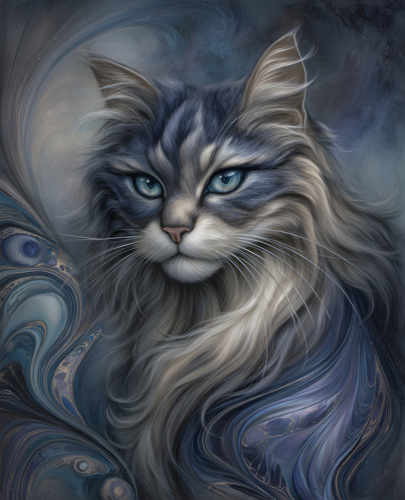 8×10 Cat With Blue Eyes & Long Hair Art Print Wall Decor – 674339979