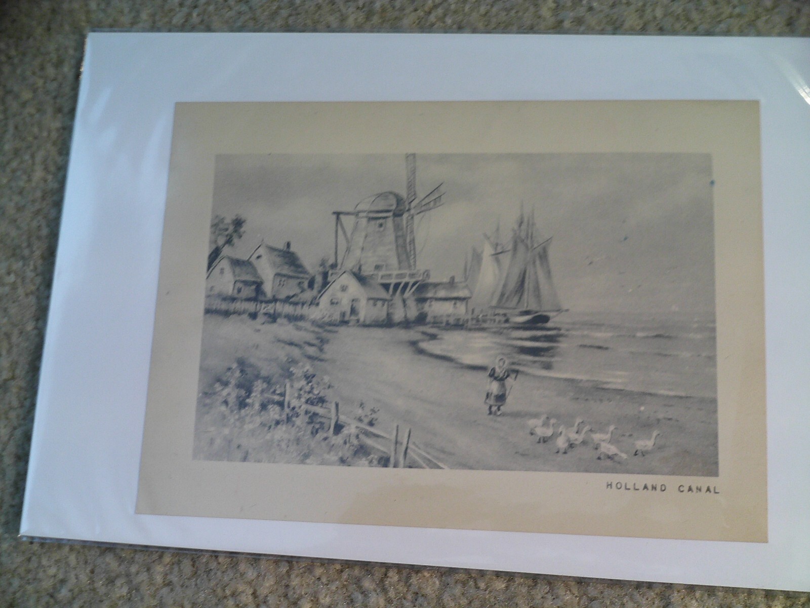 Vintage 1920s Black and White Print Holland Canal 5.5×7.5″
