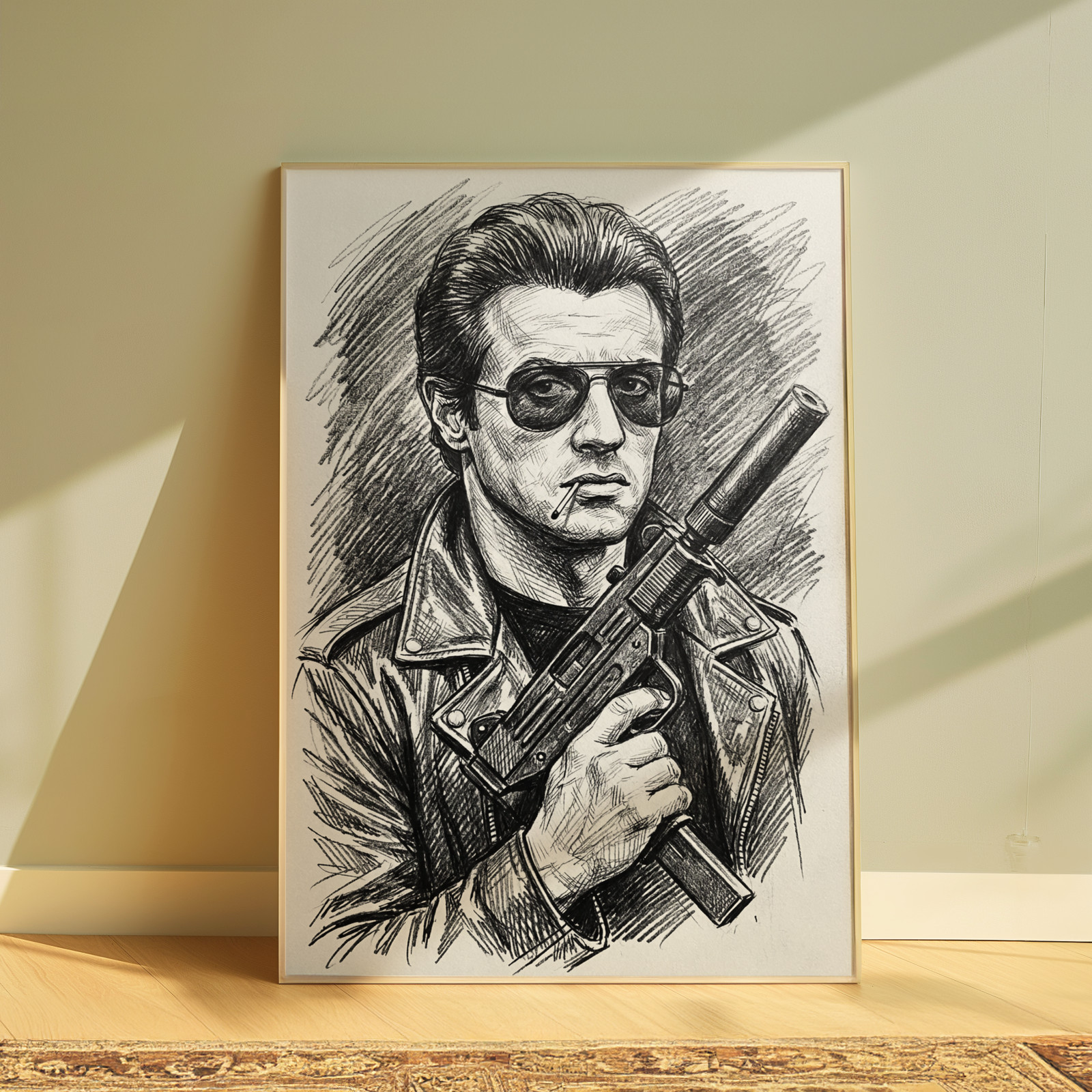 MARION COBRA COBRETTI DRAWING PRINT PORTRAIT SKETCH 8″ x 10″ SYLVESTER STALLONE