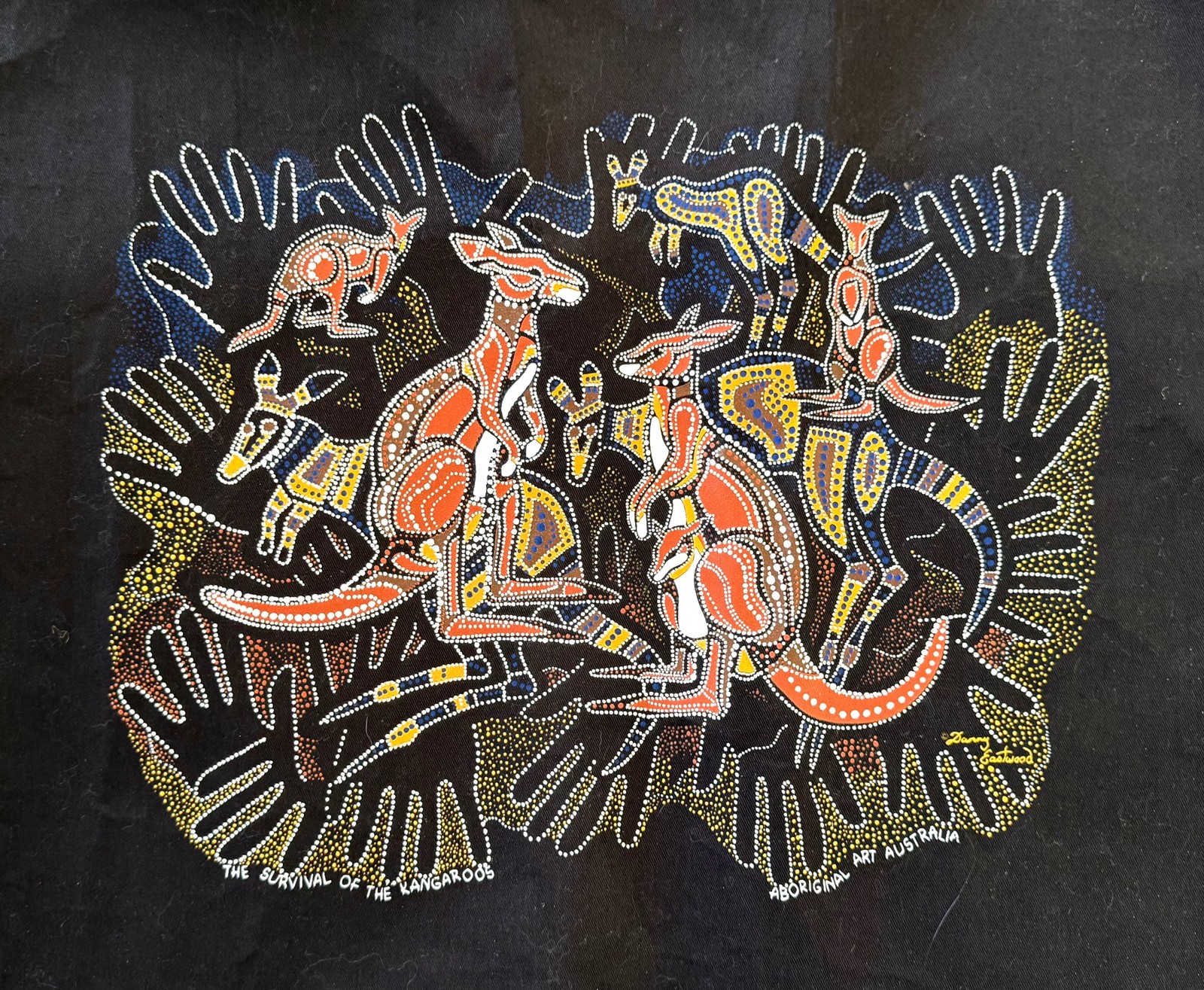 AUSTRALIAN ABORIGINAL ART “Survival of the Kangeroos” by Eastwood 20 by 16 3/4″