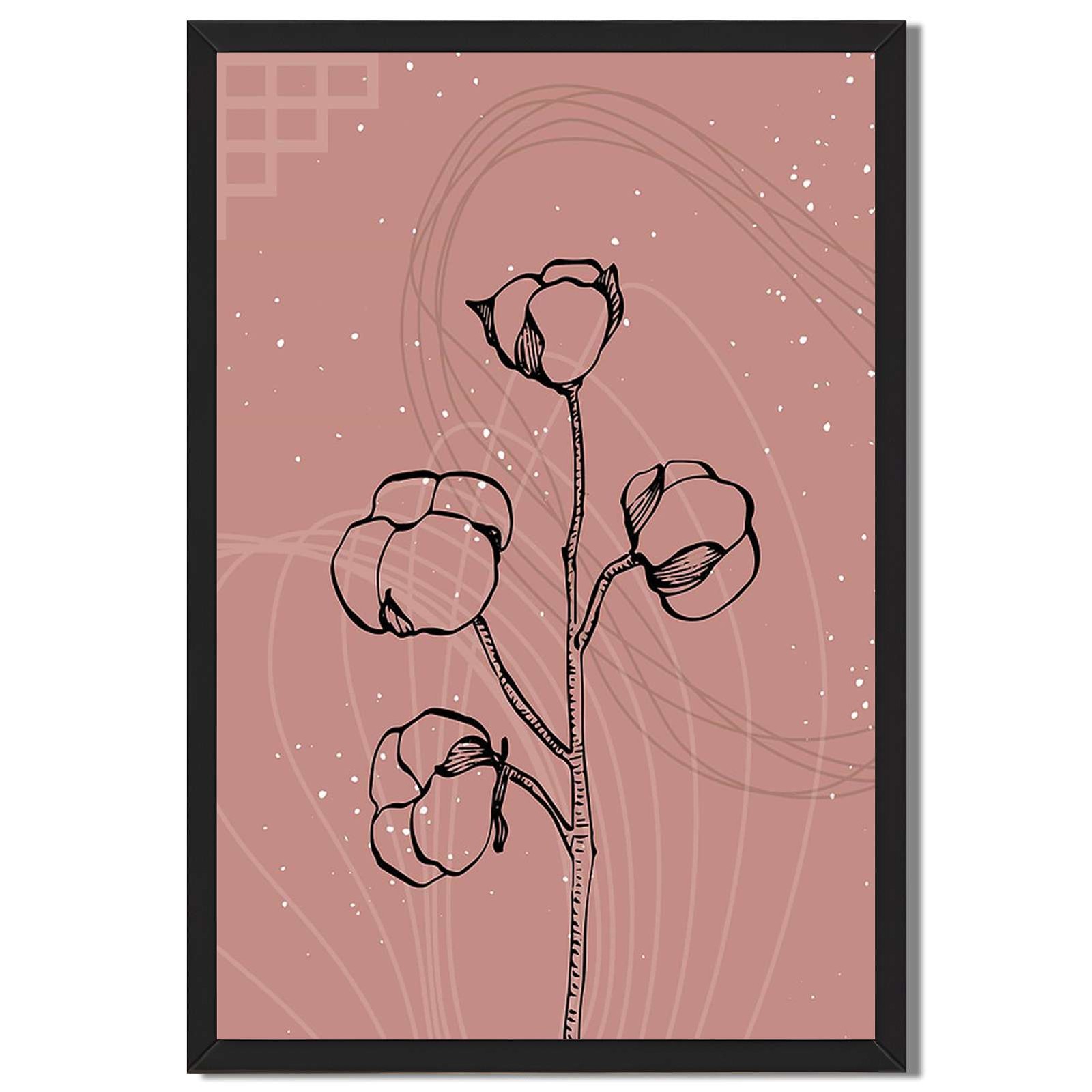 Elegant Cotton Flower Framed Canvas Print Minimalist Wall Art Decor