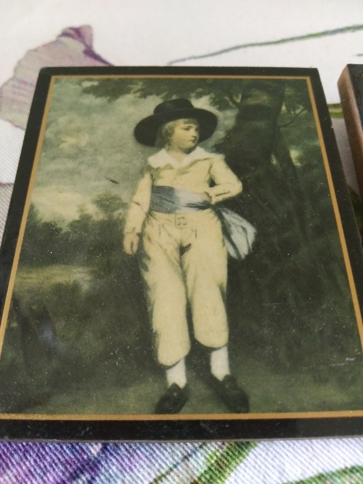 Two Vintage Mini Prints On Wood Laminated By Sir Joshua Reynolds 3″25 X 2.75″