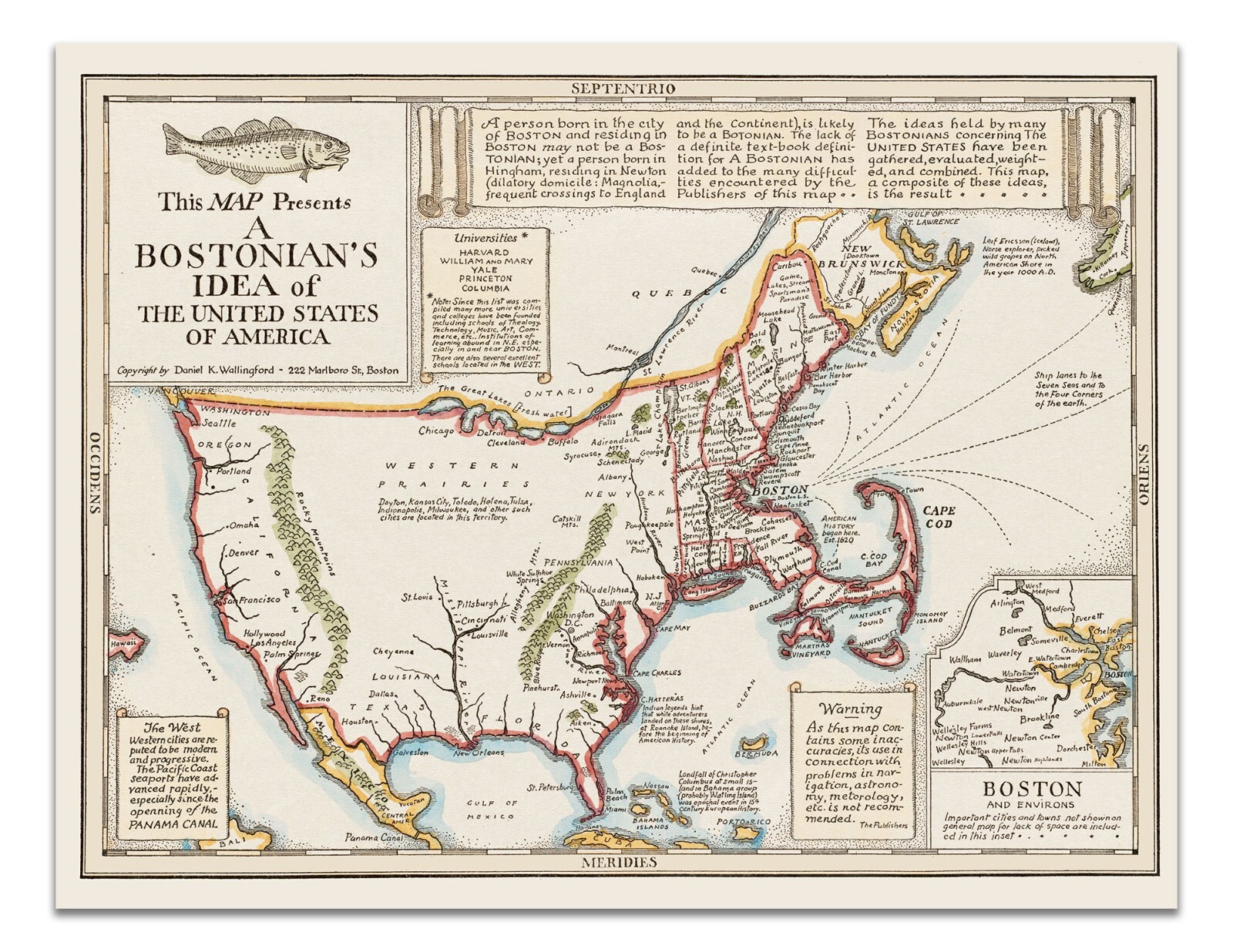 A Bostonian’s Idea of the United States – 1930s Satirical Art, Vintage Map Print