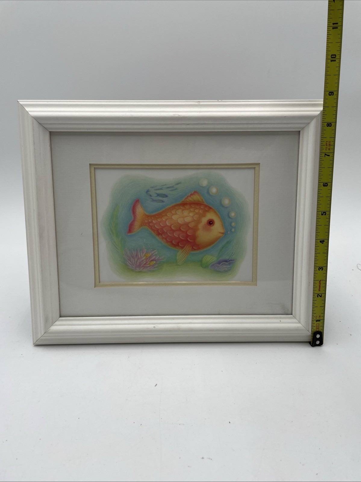 Vintage Caribbean Tropical Fish Art Print Signed SW White Framed Beach Decor