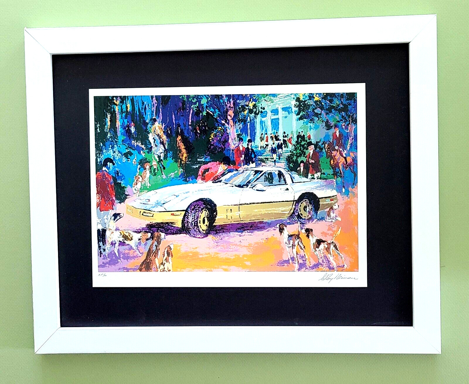 LeRoy Neiman ” CORVETTE RENDEZ VOUS” Signed Pop Art Mounted Framed in New 11×14