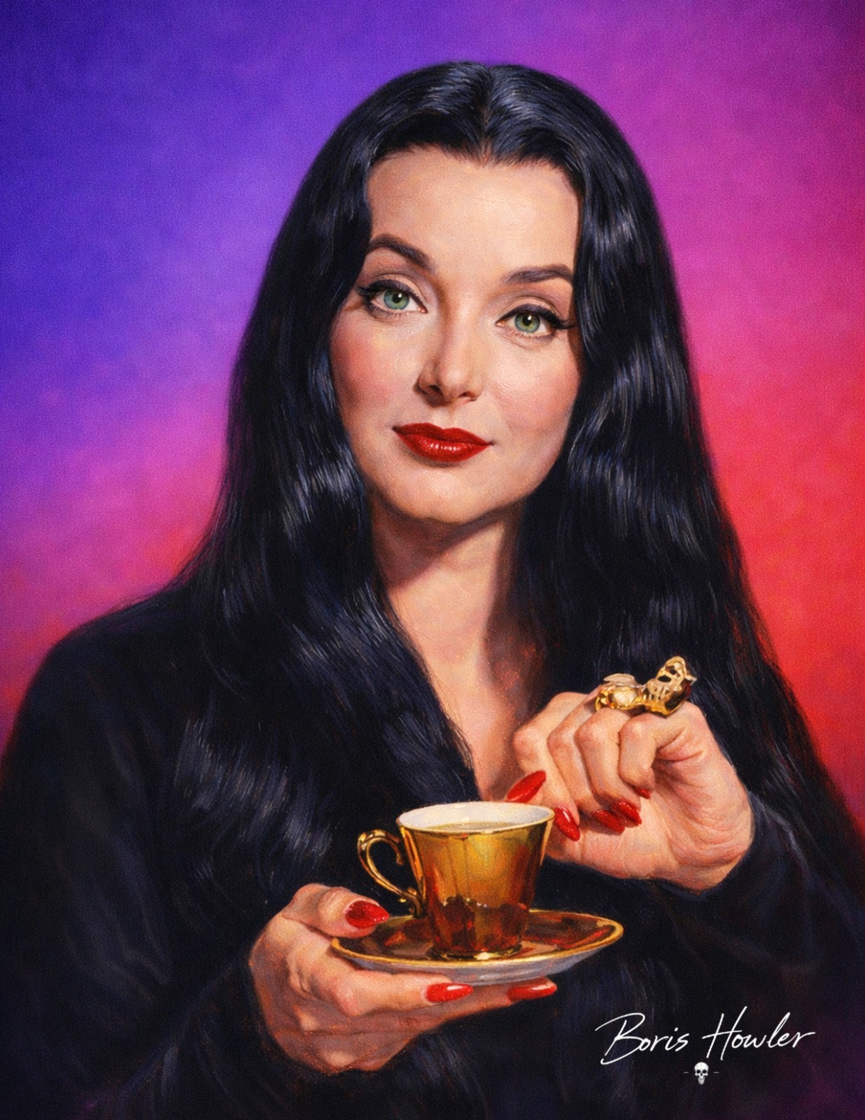 Boris Howler 1964 THE ADDAMS FAMILY “MORTICIA” 8.5X11 Art Print SIGNED CULT