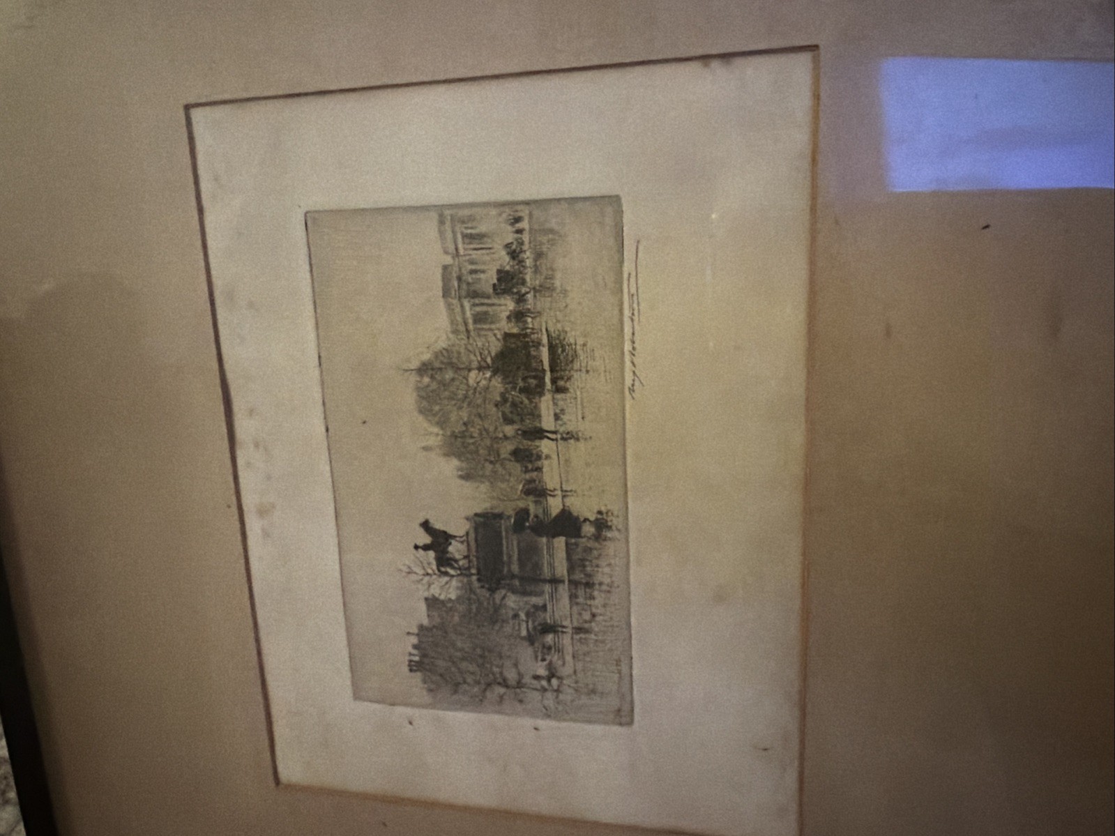 Framed Antique Etching Signed Percy Robertson Trafalgar Square London 32x37cm