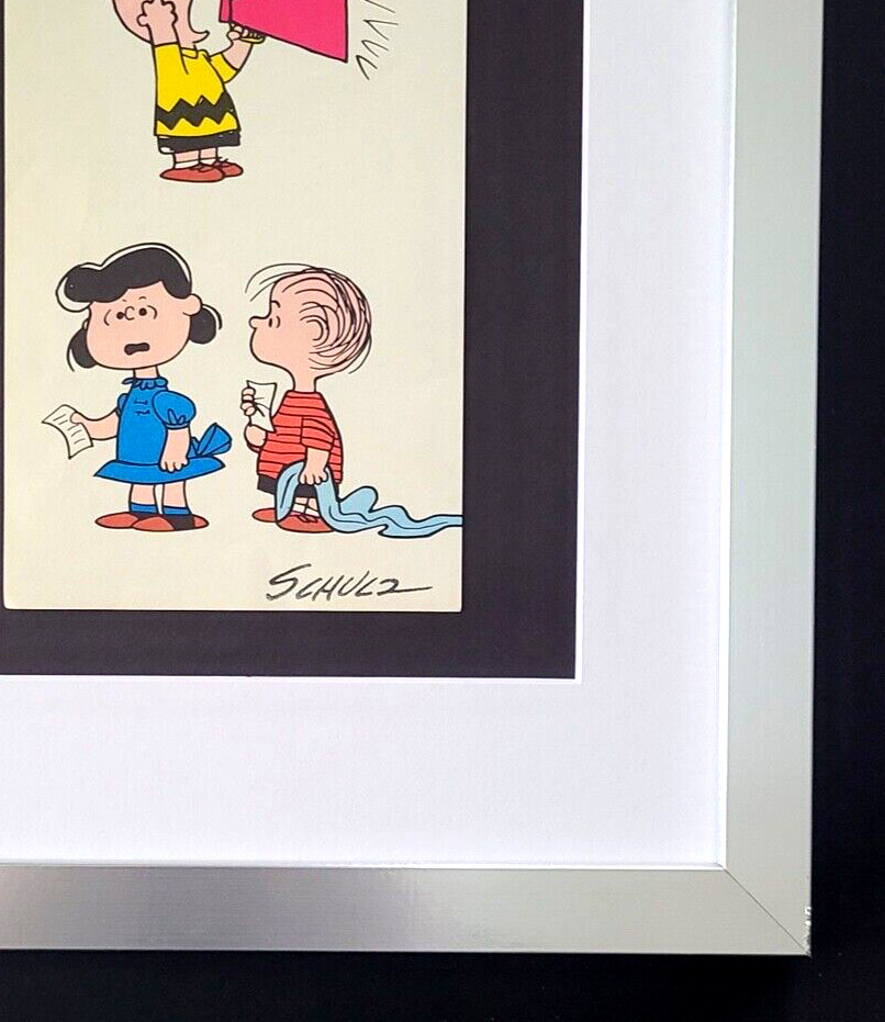 Charles Schulz Snoopy Peanuts Signed 1968 Christmas Cartoon Print Framed O
