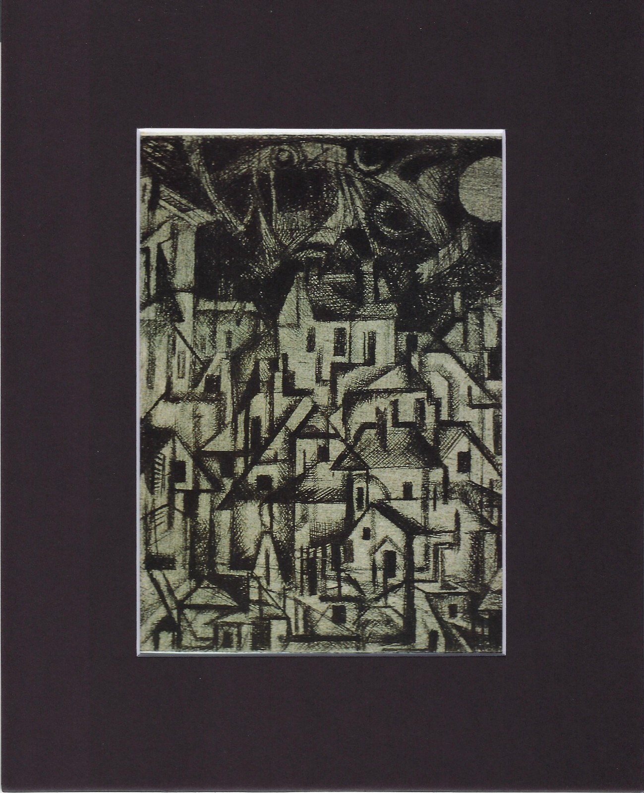 8X10″ Matted Print Art Printmaking Sidney Chafetz: City Houses, 1948