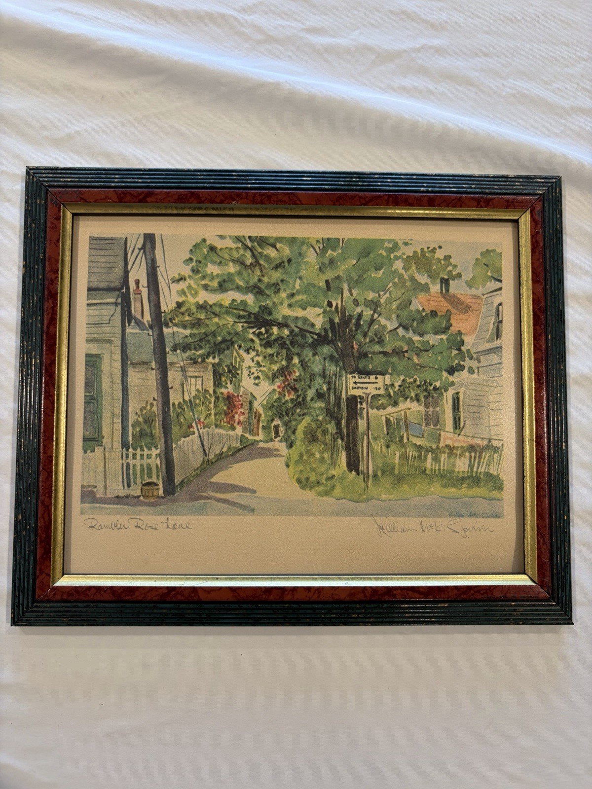 William McK Spierer Signed Lithograph Art Rambler Rose Lane New England Scene