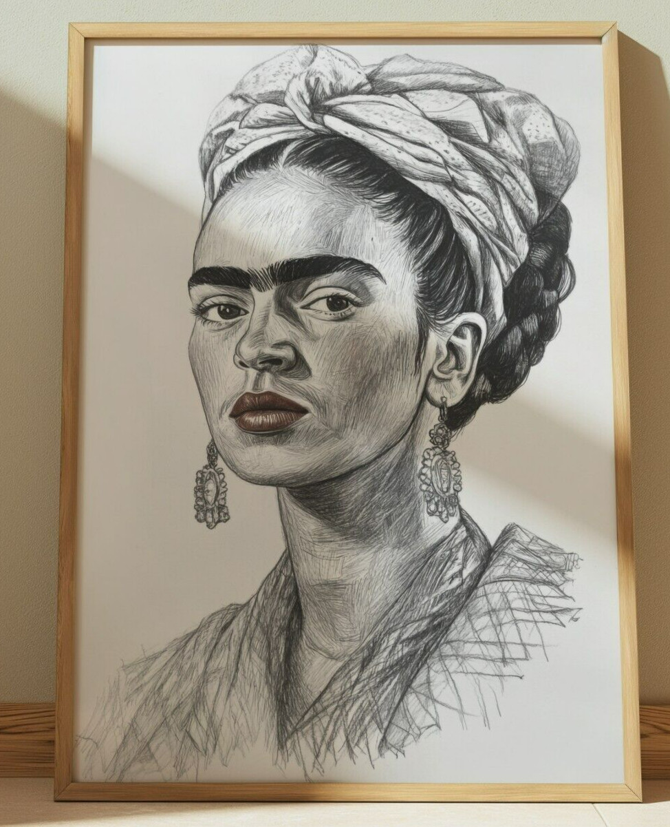 FRIDA KAHLO DRAWING PRINT PORTRAIT SKETCH 8″ x 10″ FRIDA KAHLO MEXICO ARTIST