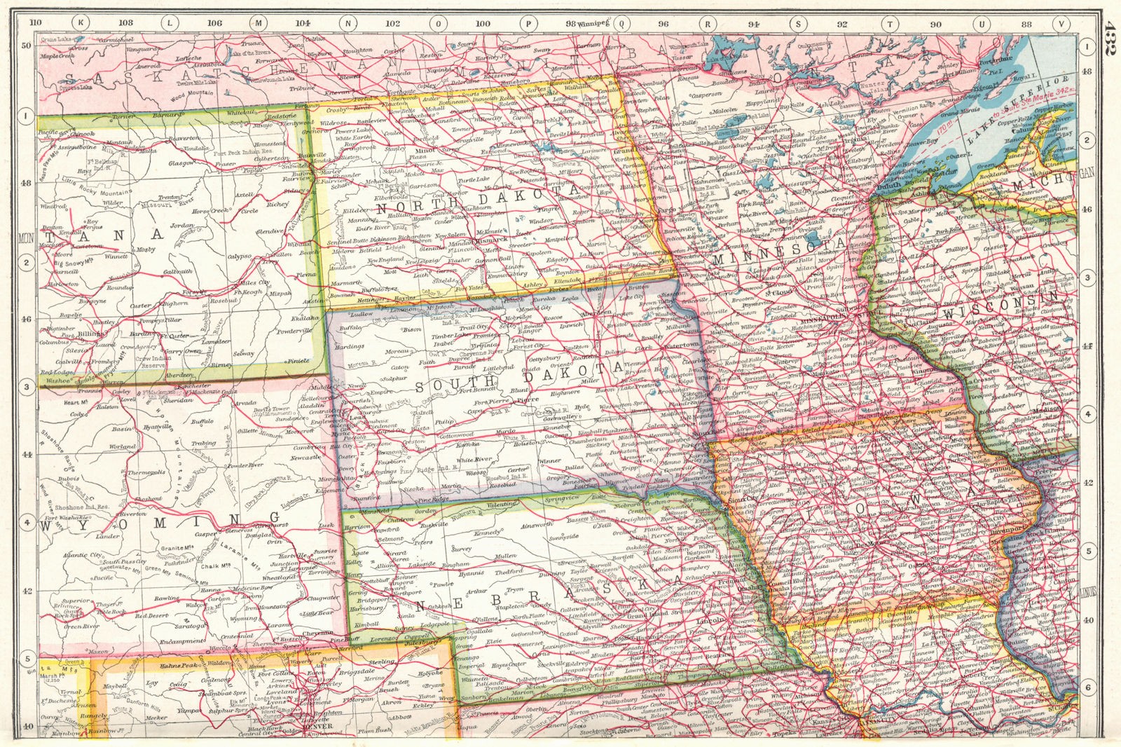 USA PLAINS STATES. North Dakota South Dakota Nebraska Minnesota Iowa 1920 map