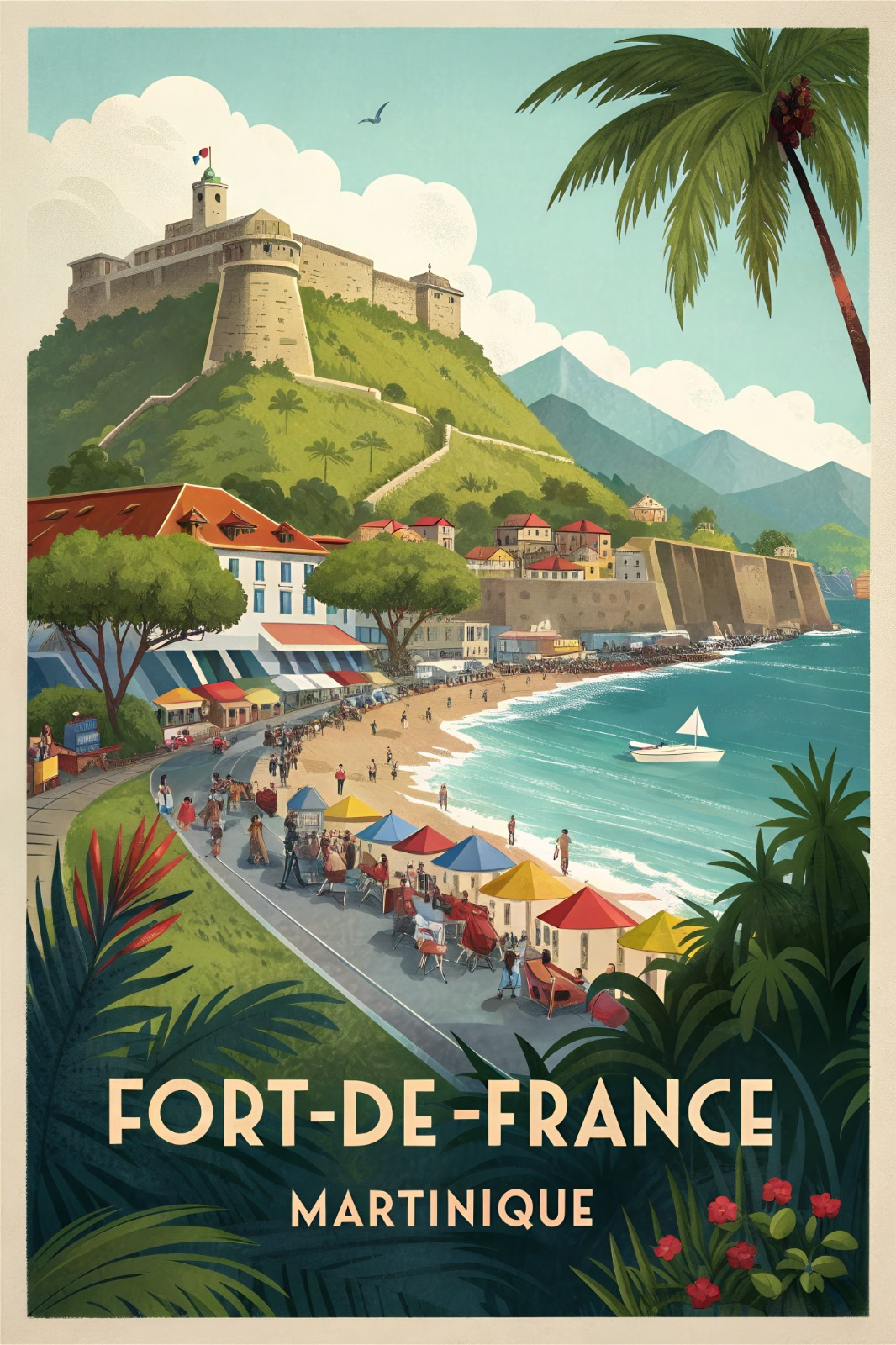 Vibrant Fort-de-France Martinique Travel Poster – Tropical Paradise Art Print_mo