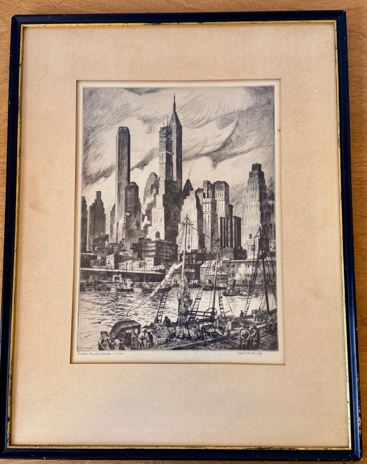 1931 William McNulty Listed Signed New York Cityscape Art Deco Etching Print Vtg