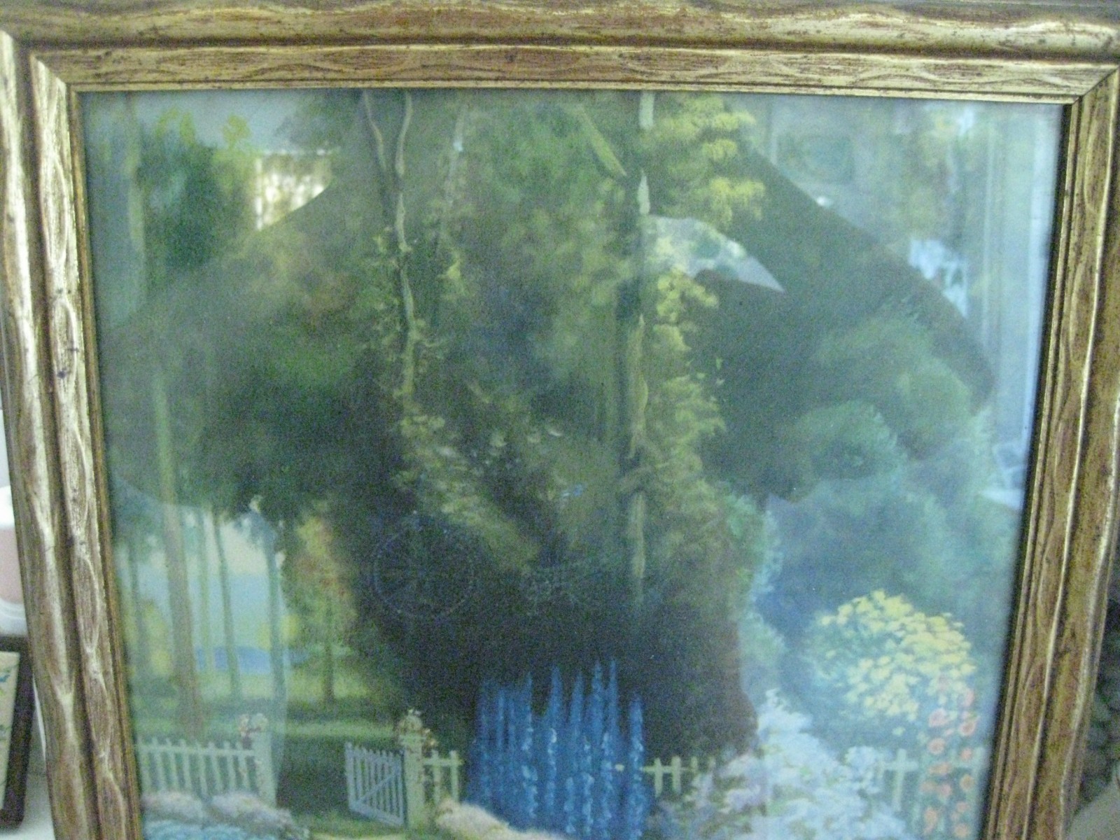 Beautiful Antique Framed Lithograph Print Floral Garden Gate R Atkinson Fox?