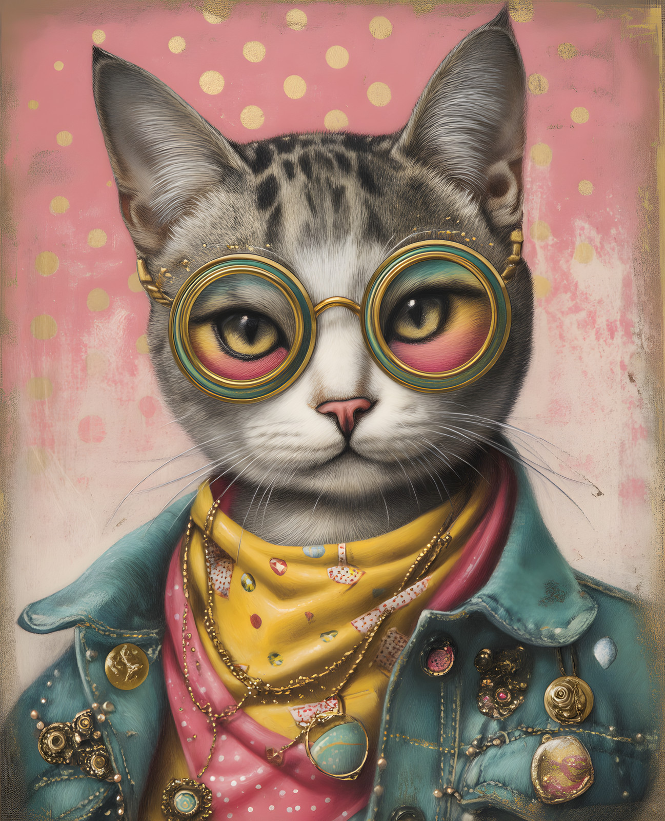 8×10 Cat Wearing A Blue Jacket & Pink Shirt Art Print Wall Decor – 147035440