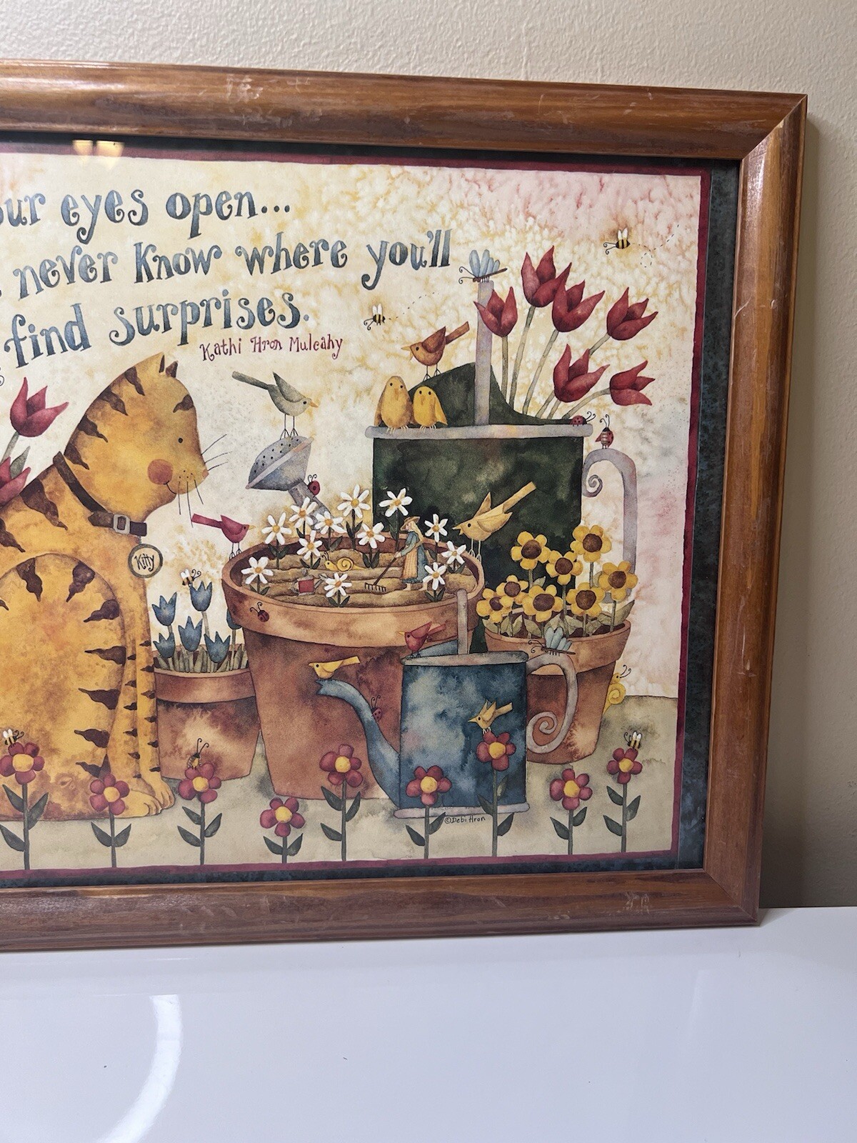 Debi Hron 2000’s Calendar Prints Framed 11×10 Solid Wood Cottagecore Cats Birds