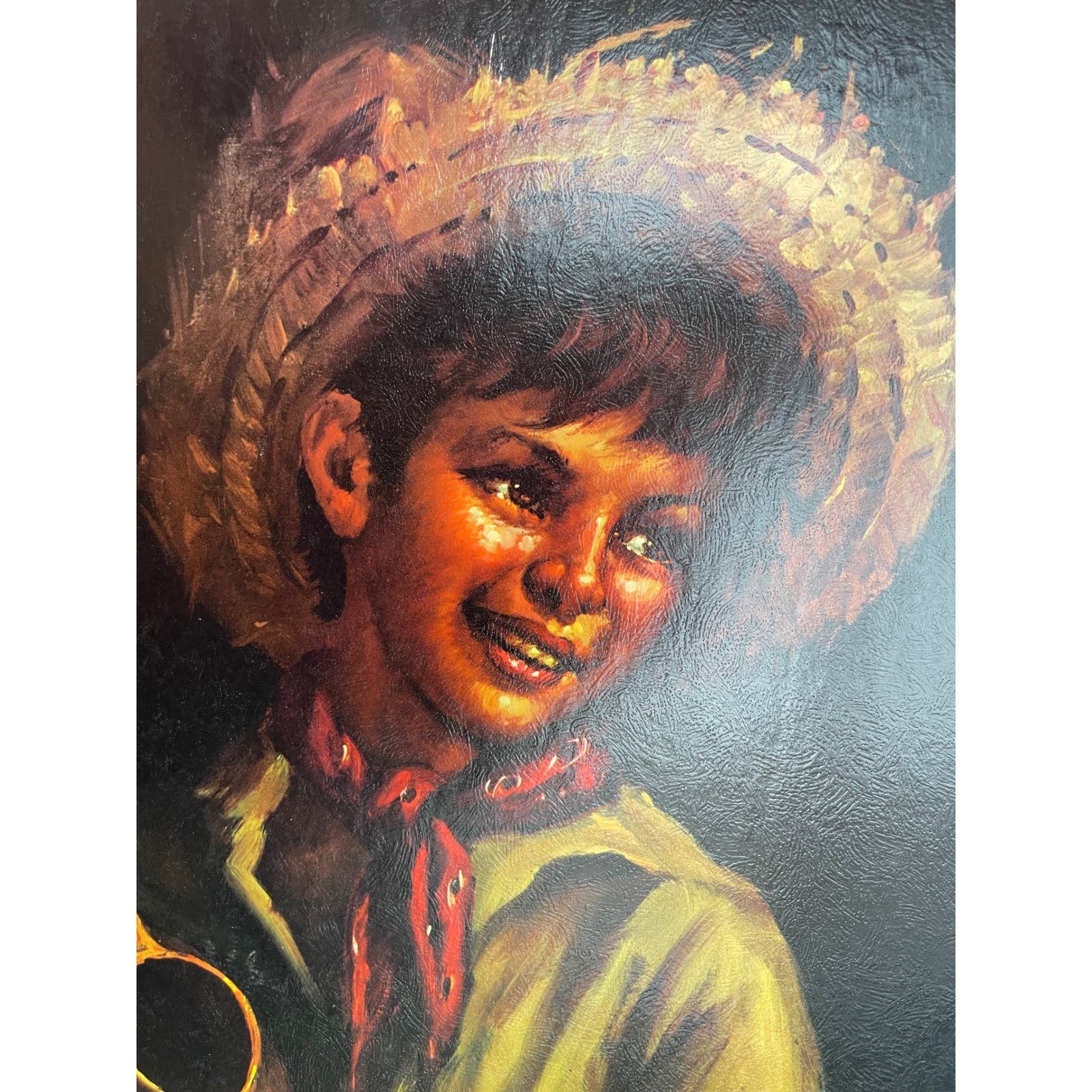 Tovine Country Boy Vintage Textured Lithograph Print Italian Artist MCM 15×20