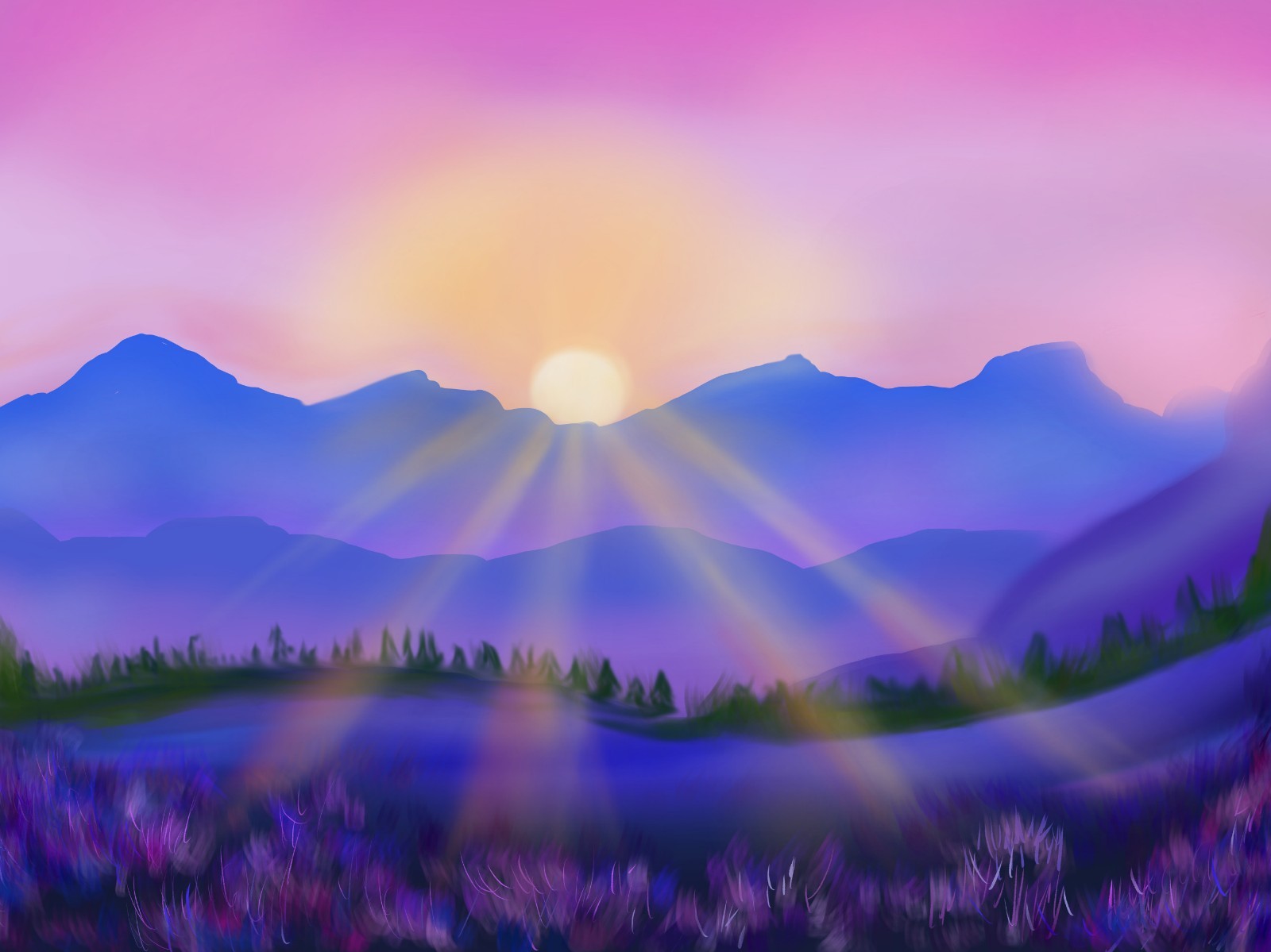 Landscape Sunset Abstract Illustration Art Print ACEO