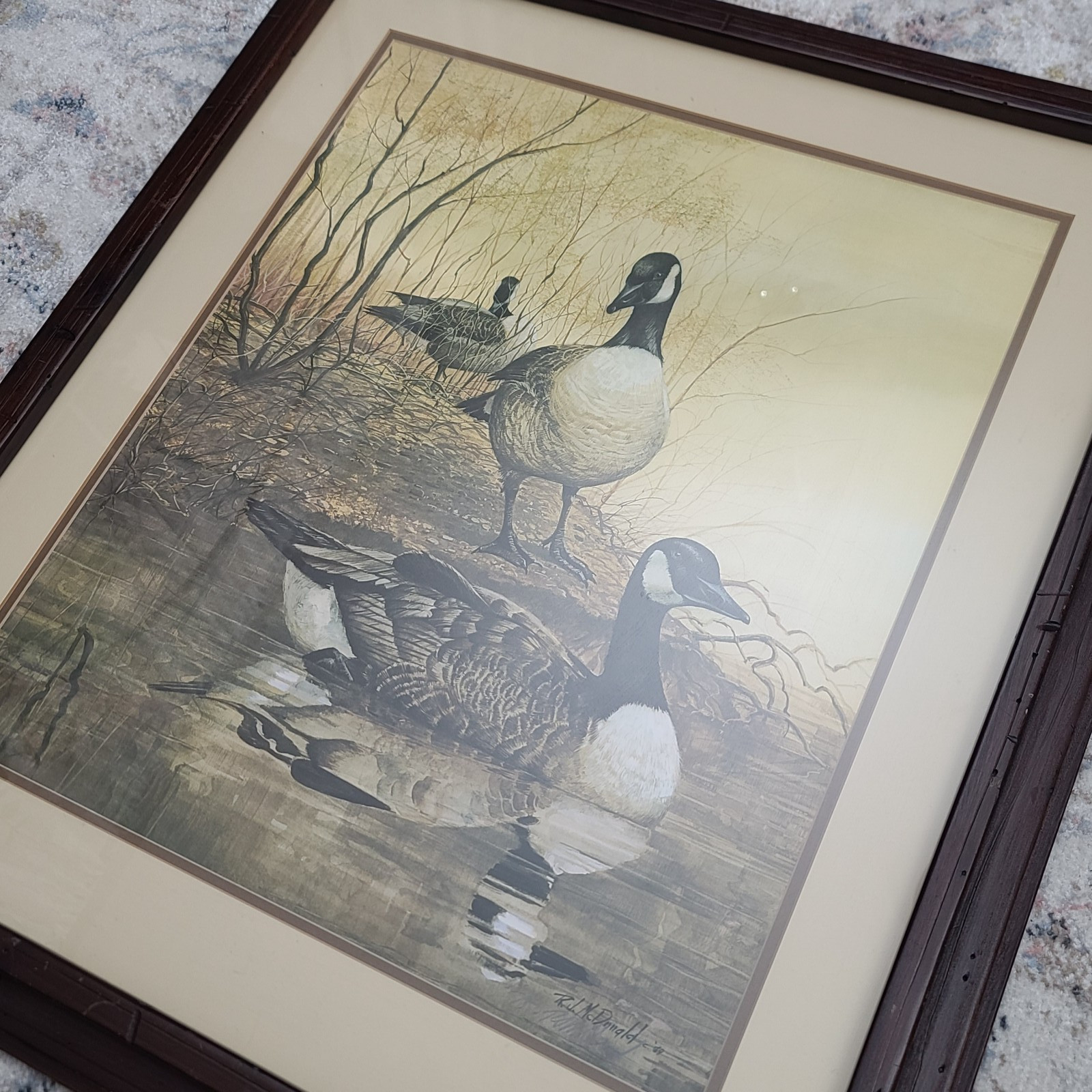 Vintage Framed & Signed Geese at Gaddy’s Pond Gallery Print #662 Ralph McDonald