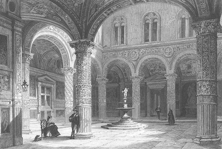 Italy, FLORENCE PALAZZO VECCHIO PALACE COURTYARD ~ Old 1841 Art Print Engraving