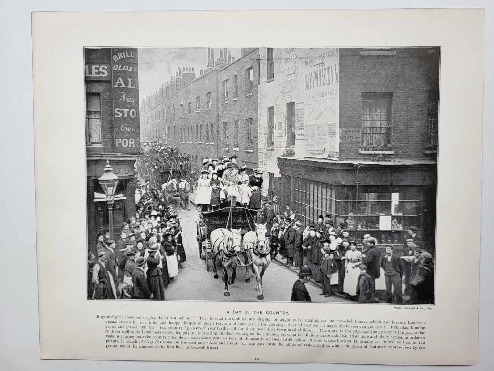 Old Antique Print 1903 The Empire A Day in the Country Horse and Cart
