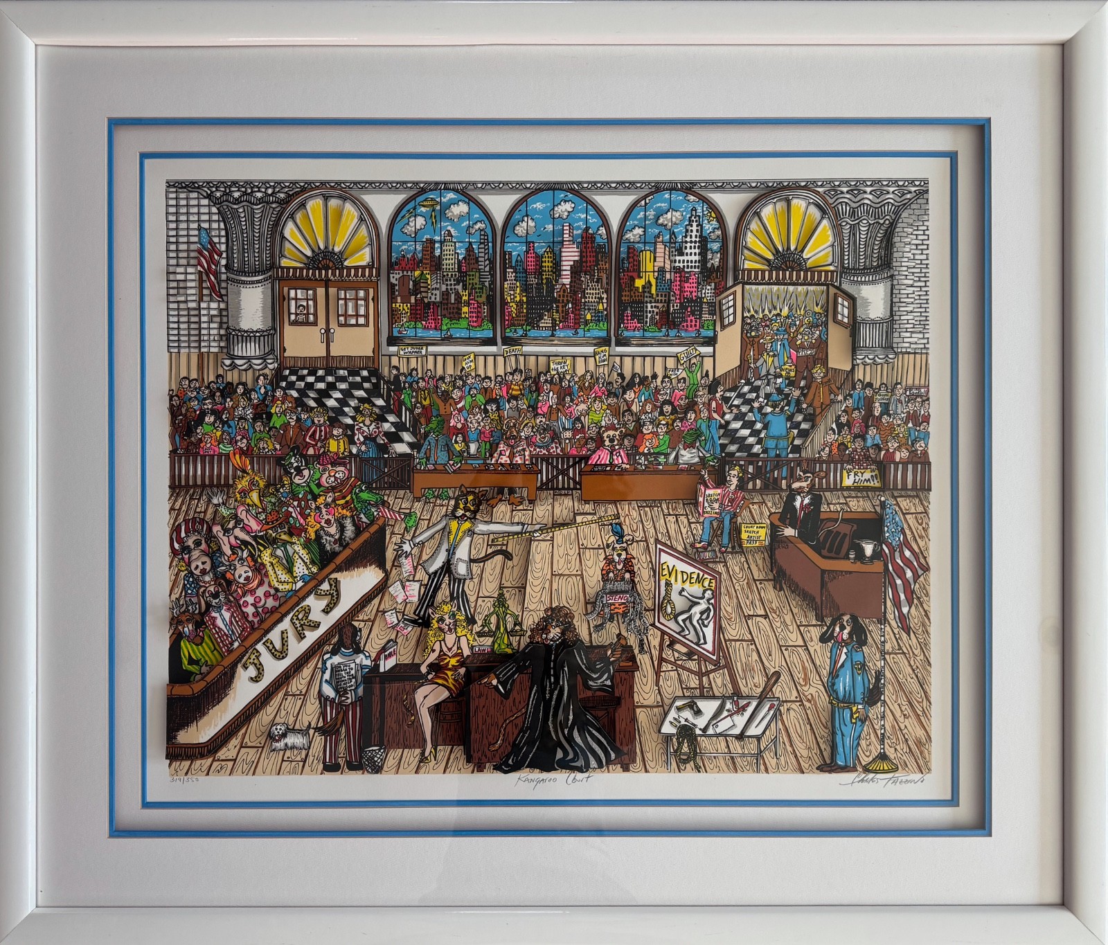 Charles Fazzino KANGAROO COURT Hand Signed Framed 3-D Serigraph Jury Lawyer Art