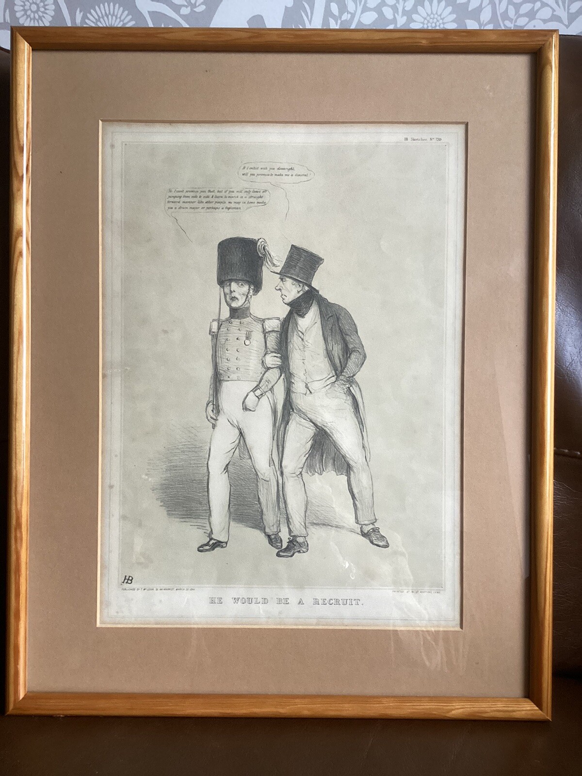 Antique Lithograph 1844 “He Would Be A Recruit” – T McLean Framed and Mounted
