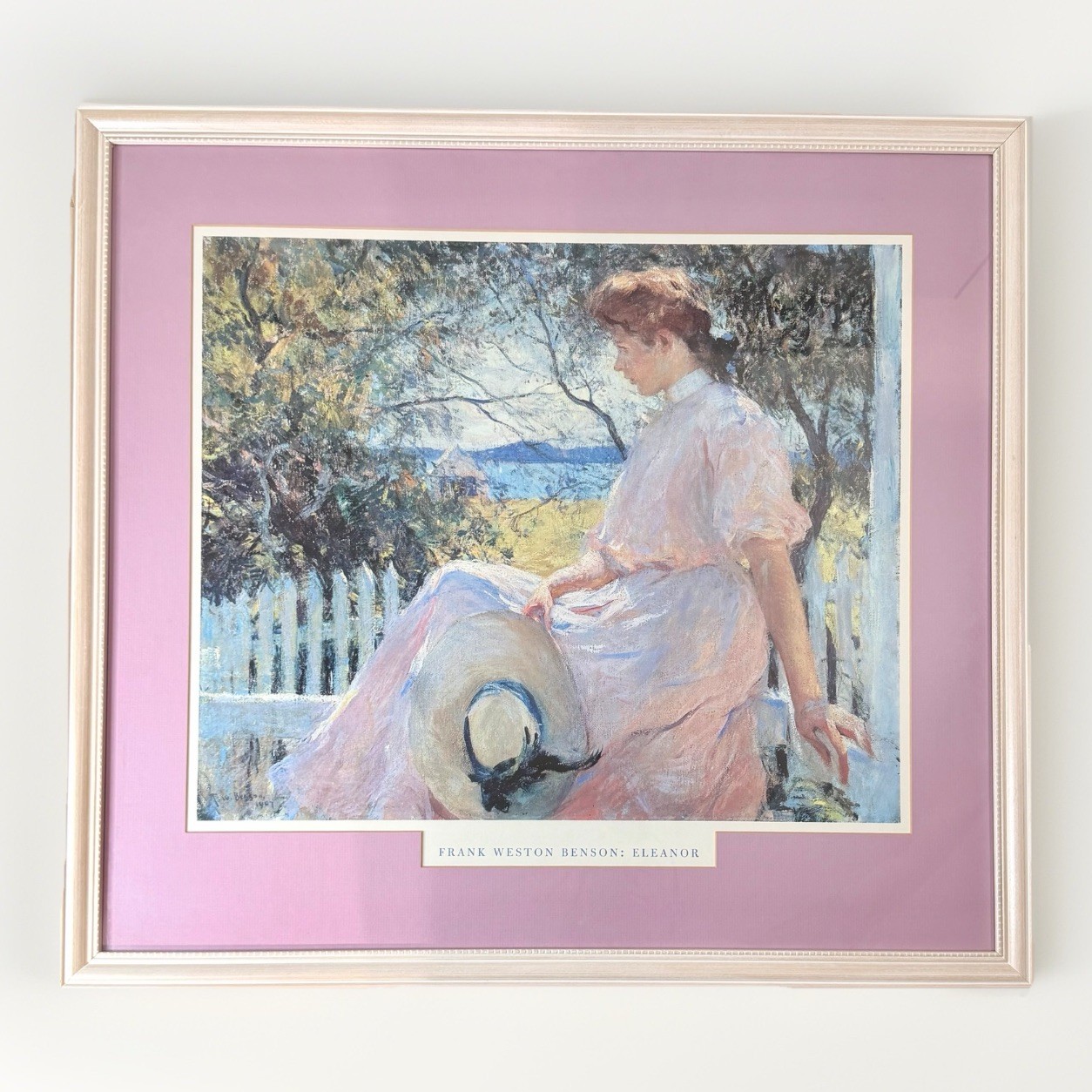 Vintage Framed Lrg Art Print “Eleanor” by Frank Weston Benson 1907 Impressionist