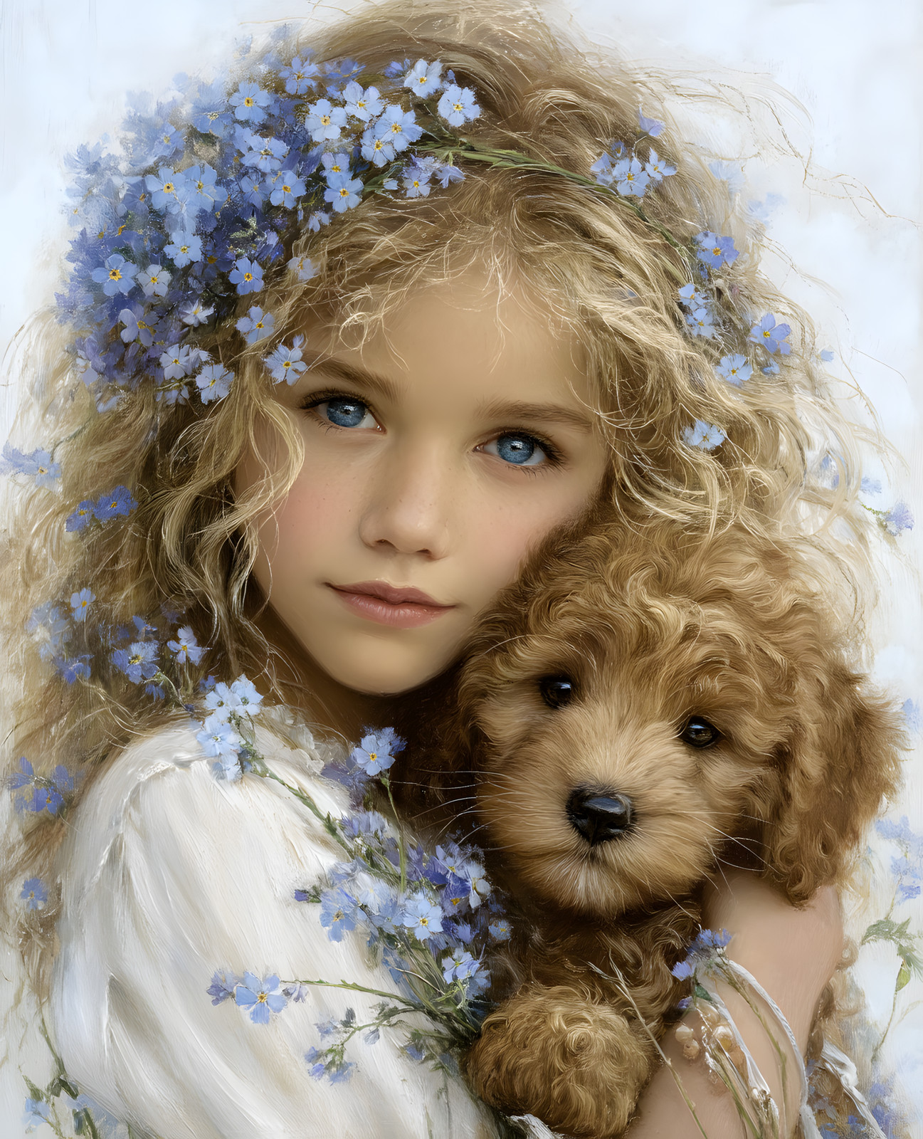 8×10 Little Girl Holding a Puppy in Her Arms Art Print – 302926581