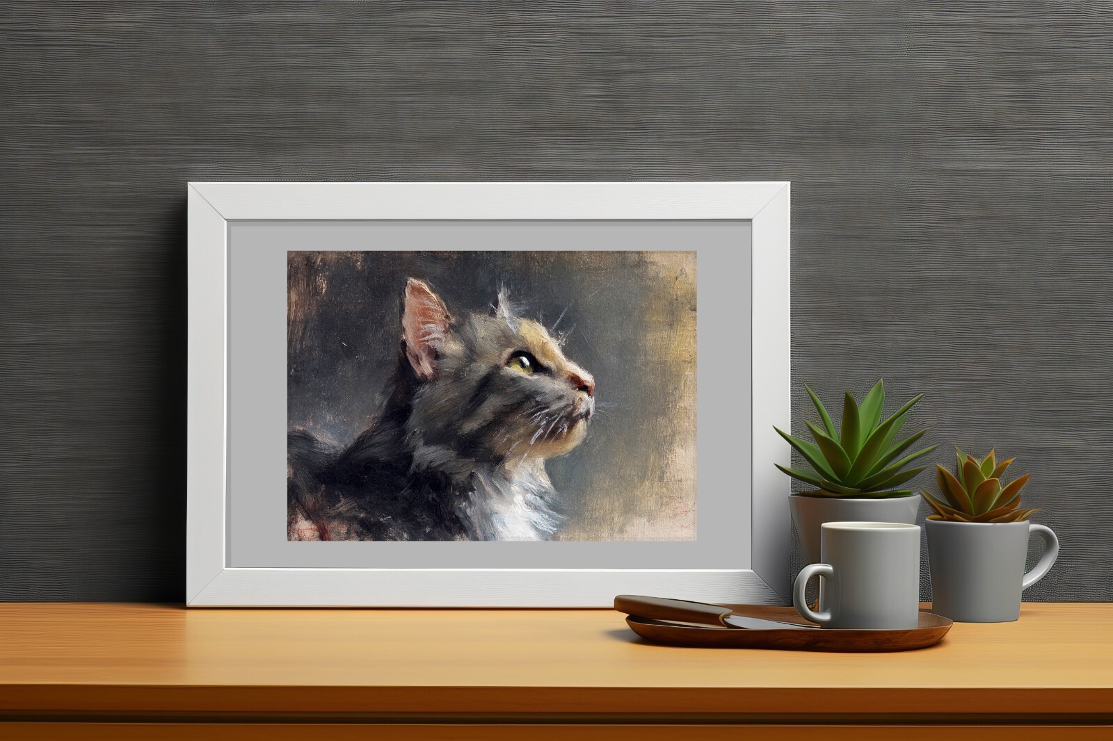 Majestic Tabby Cat Gaze 5″x7″ Print on Matte Paper | Dramatic Feline Painting